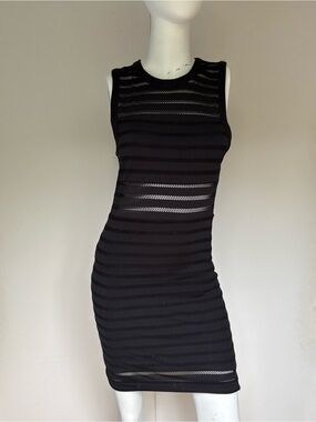 silence + noise Black Sleeveless Striped Mesh Bodycon Mini Dress